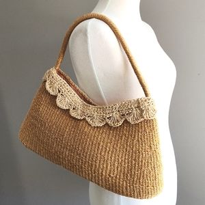 Women's Beautiful Straw Shoulder Bag with Straw Accent and Tan Fabric Lining